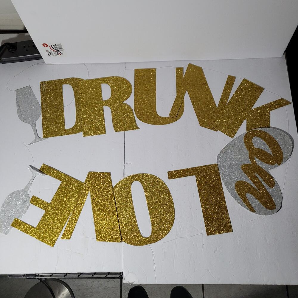 Charming 'Drunk On Love' String Banner with Wine Glasses letters 7inches